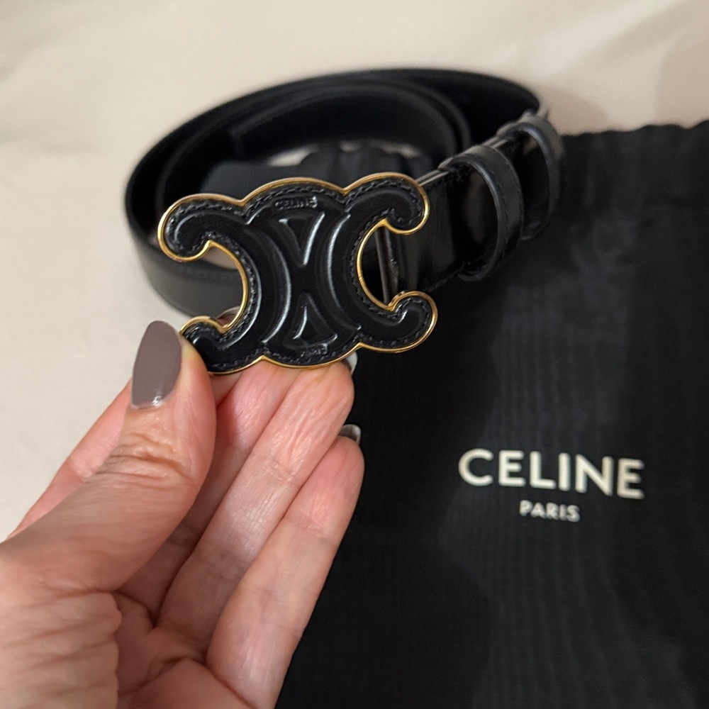 Celine Black Triomphe Leather Belt